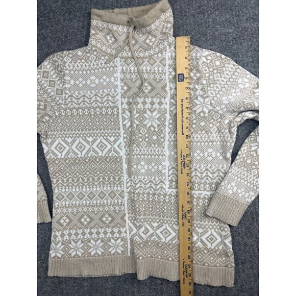 Woolrich Sweater Women's XL Beige White Snowflake Pullover Drawstring Mock Neck - Picture 4 of 7